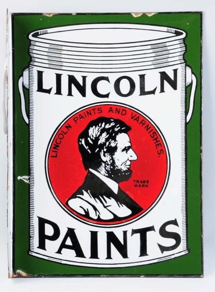 LINCOLN PAINTS PORCELAIN FLANGE SIGN.             