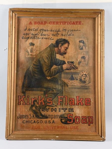 KIRKS FLAKE SOAP CARDBOARD ADVERTISING SIGN.     