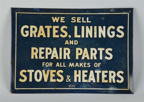 STOVES & HEATERS TIN OVER CARDBOARD SIGN.         