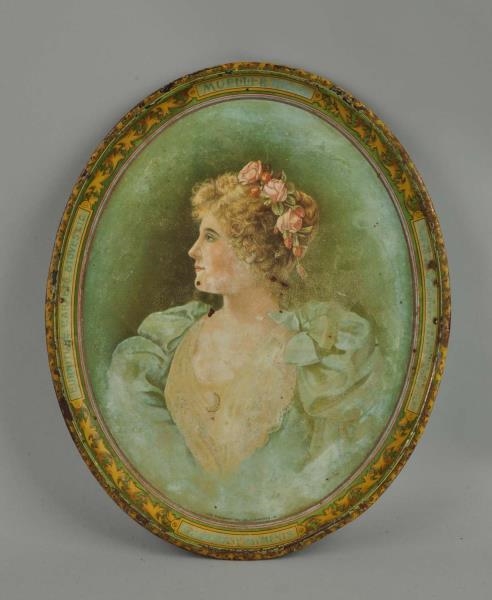 FURNITURE ADVERTISING TRAY WITH VICTORIAN WOMAN.  