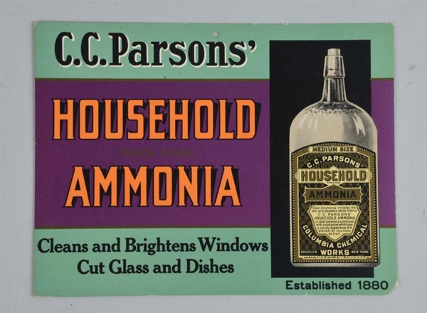 C.C. PARSONS HOUSEHOLD AMMONIA CARDBOARD SIGN.    