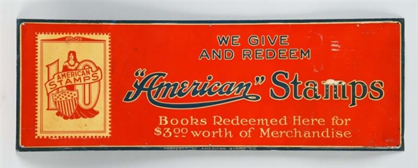 EMBOSSED TIN LITHO SIGN FOR AMERICAN STAMPS.      