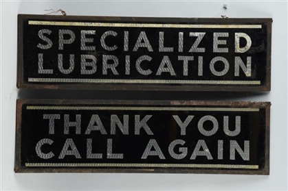 LOT OF 2: REVERSE FOIL GLASS SIGNS FOR LUBRICATION