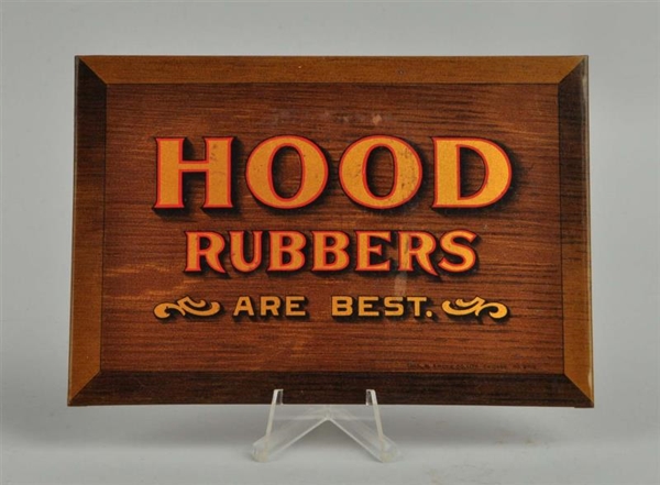 HOOD RUBBERS TIN OVER CARDBOARD ADVERTISING SIGN. 