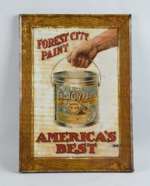 FOREST CITY PAINT SELF FRAMED TIN SIGN.           