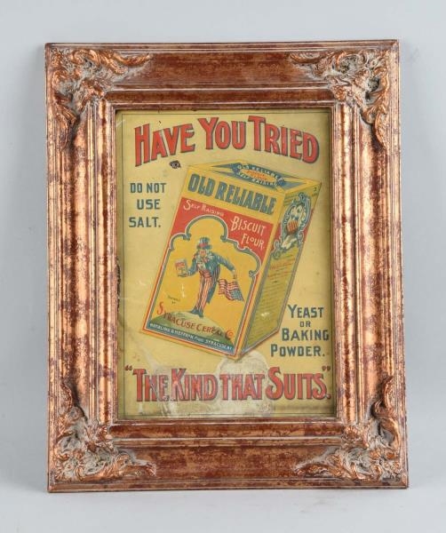 OLD RELIABLE FLOUR TIN ADVERTISING SIGN.          