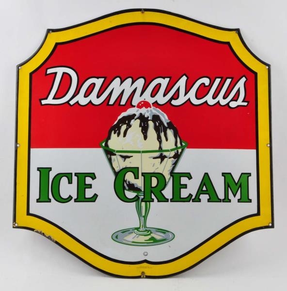 DAMASCUS ICE CREAM DIE CUT PORCELAIN SIGN.        