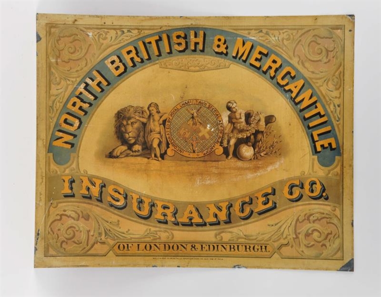 EARLY NORTH BRITISH & MERCANTILE TIN LITHO SIGN.  