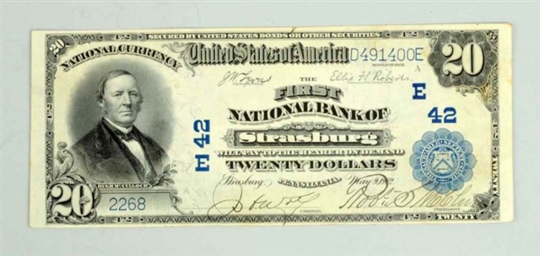 $20 1902 STRASBURG PA NOTE.                       