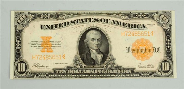 $10 1922 GOLD CERTIFICATE.                        