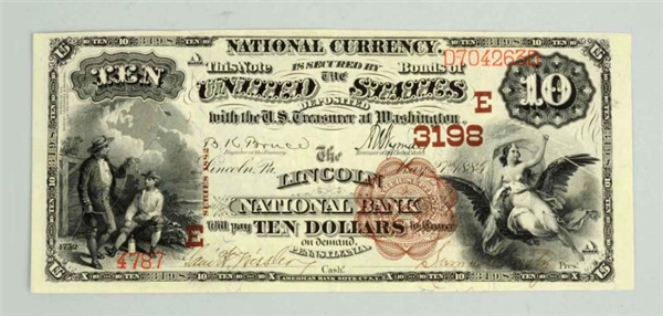 $10 1882 BB LINCOLN PA.                           