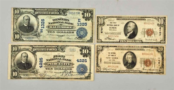 LOT OF 4: NATIONAL BANK NOTES.                    