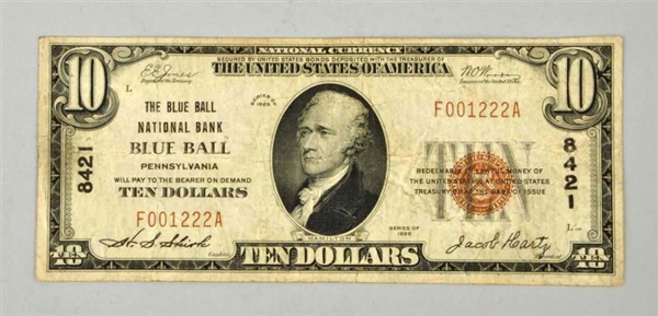 $10 1929 BLUE BALL PA.                            