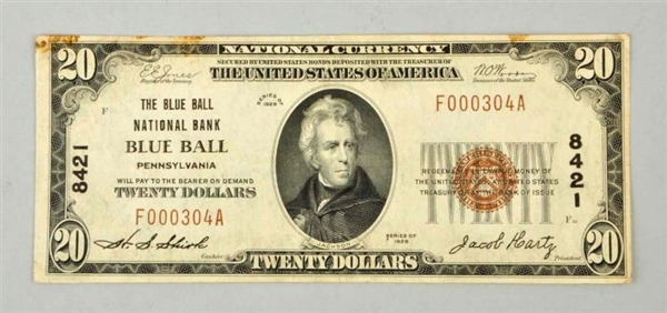 $20 1929 BLUE BALL PA.                            
