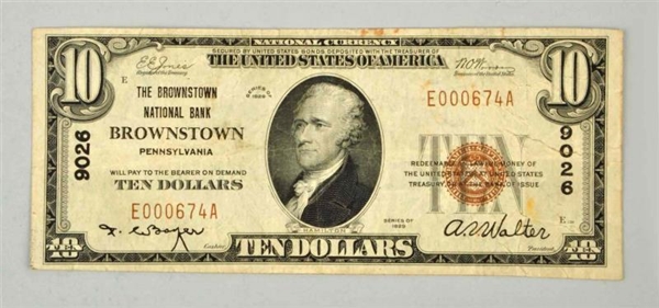 $10 1929 BROWNSTOWN PA.                           