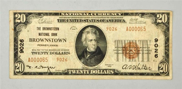 $20 1929 BROWNSTOWN PA.                           