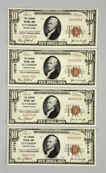 LOT OF 4: $10 1929 ELVERSON PA.                   