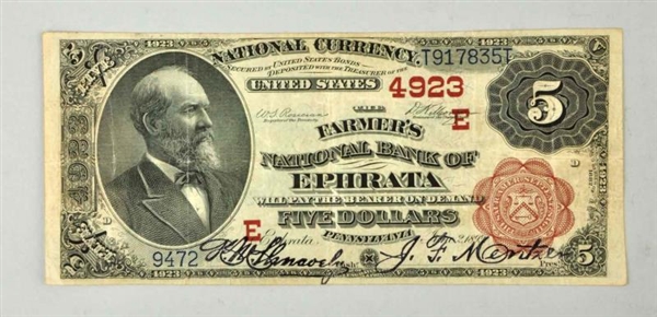 $5 1882 BB VF EPHRATA PA.                         