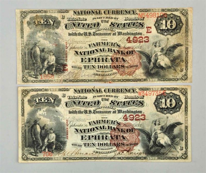 LOT OF 2: $10 1882 BB EPHRATA PA.                 