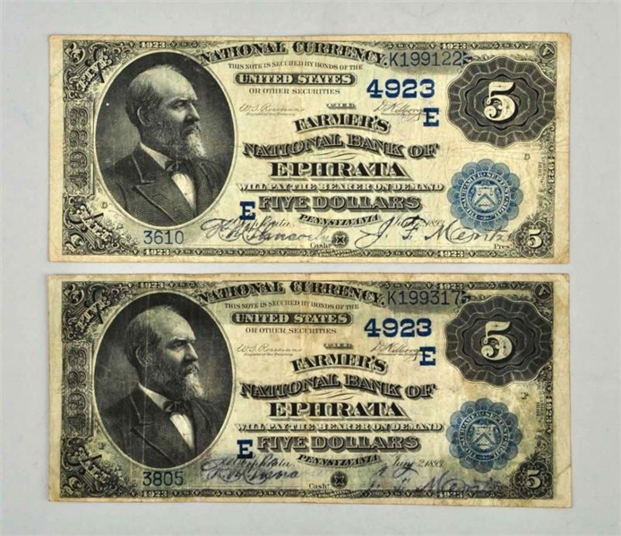 LOT OF 2: $5 1882 DB EPHRATA PA.                  