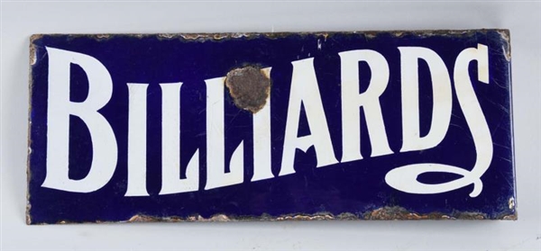 SCARCE BILLIARDS PORCELAIN FLANGE SIGN.           