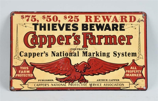 CAPPERS FARMER PROTECTIVE SERIVCE TIN SIGN.      