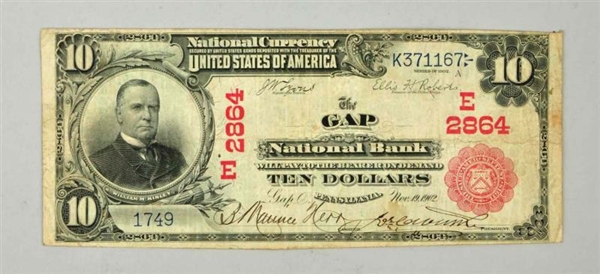 $10 1902 RED SEAL GAP PA.                         