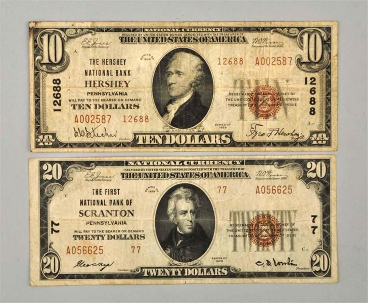 LOT OF 2: 1929 NOTES HERSHEY PA.                  