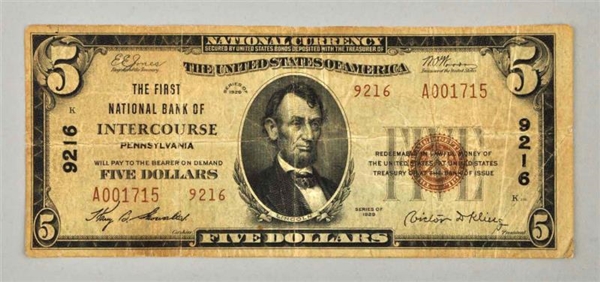 $5 1929 INTERCOURSE PA.                           