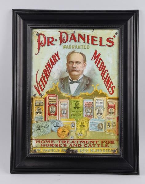 DR. DANIELS EMBOSSED TIN LITHO SIGN.              