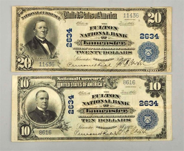 LOT OF 2: 1902 NOTES LANCASTER PA.                