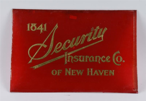 SECURITY INSURANCE REVERSE ON GLASS SIGN.         