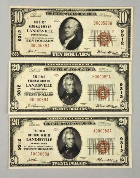 LOT OF 3: 1929 NOTES.                             