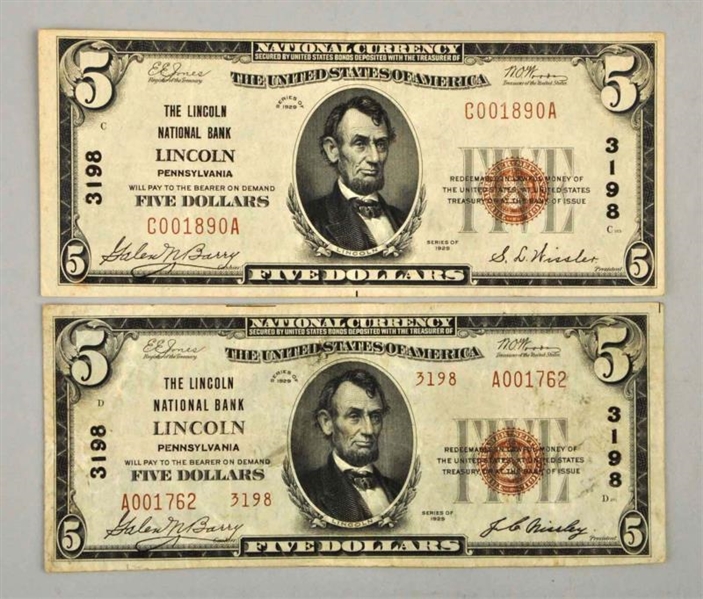 LOT OF 2: $5 LINCOLN PA NOTES.                    