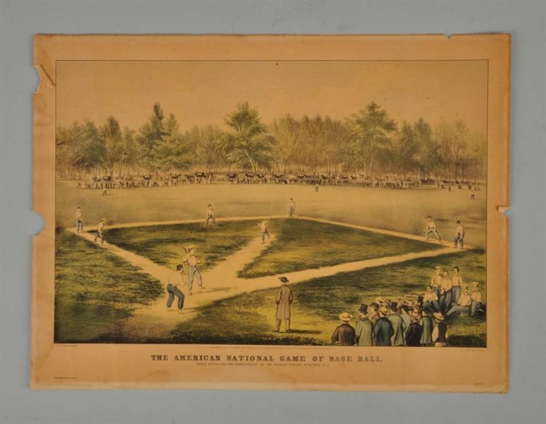 CURRIER & IVES EARLY BASEBALL GAME LITHO PRINT.   