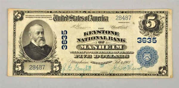 $5 NOTE 1902 MANHEIM PA.                          