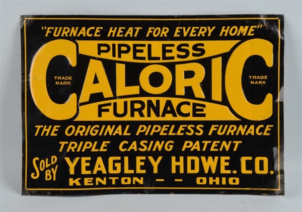 PIPELESS CALORIC FURNACE EMBOSSED TIN SIGN.       