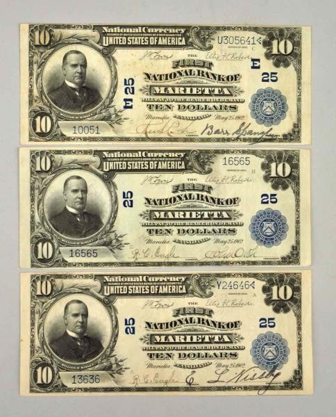 LOT OF 3: $10 1902 MARIETTA PA NOTES.             