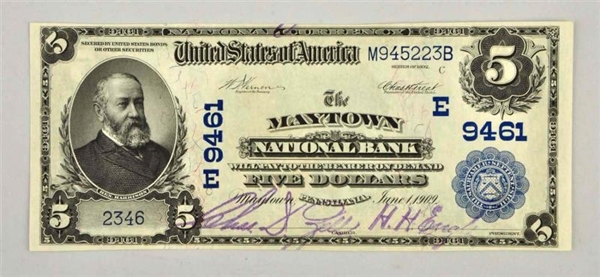 $5 1902 MAYTOWN PA NOTE.                          