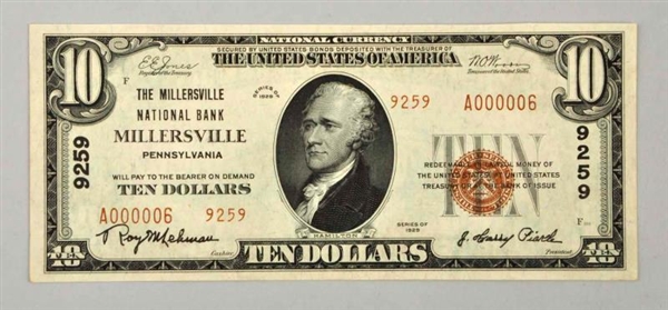 1929 $10 MILLERSVILLE PA NOTE.                    