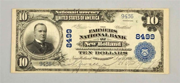 1902 $10 NEW HOLLAND PA NOTE.                     