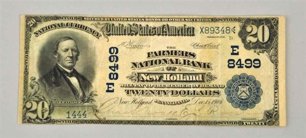 1902 $20 DB NEW HOLLAND PA NOTE.                  