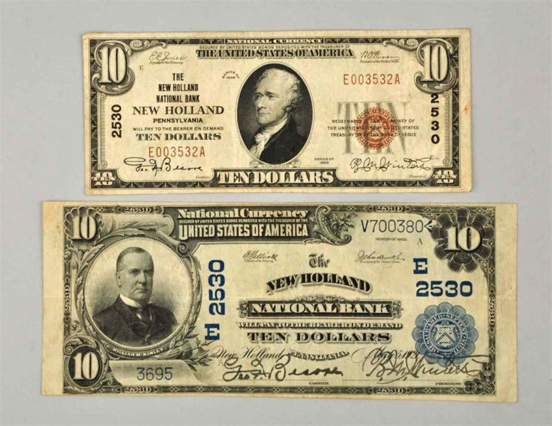 LOT OF 2: $10 NEW HOLLAND PA NOTES.               