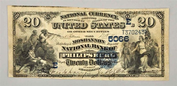 $20 1882 DB PHILIPSBURG PA NOTE.                  