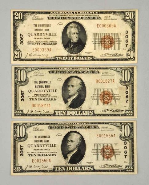 LOT OF 3: SMALL SIZE NOTES QUARRYVILLE PA.        