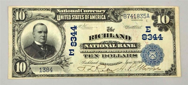$10 1902 DB RICHLAND PA NOTE.                     