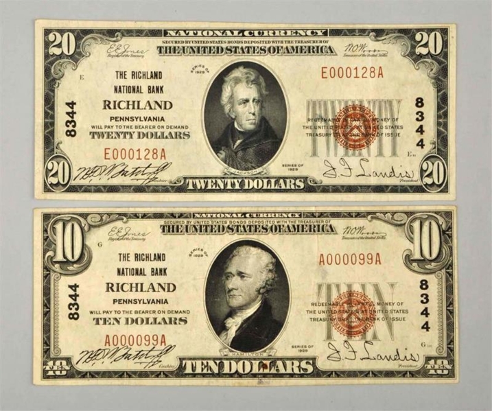 LOT OF 2: 1929 NOTES RICHLAND PA.                 