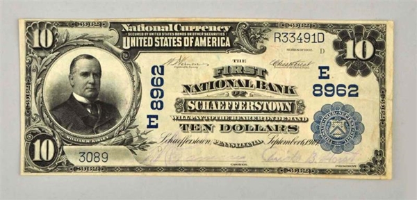 $10 1902 SCHAEFFERSTOWN PA NOTE.                  