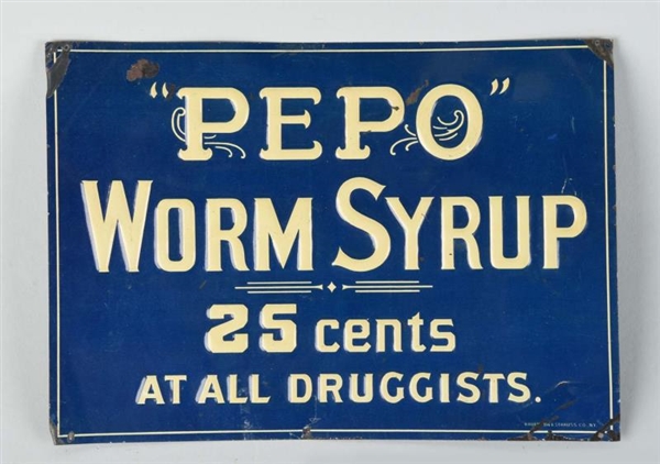 PEPO WORM SYRUP EMBOSSED TIN SIGN.                