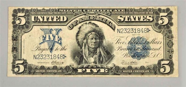 1899 $5 INDIAN CHIEF SILVER CERTIFICATE.          